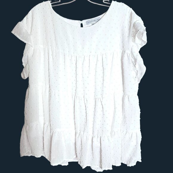 Soft Flowy Classic Swiss-dot Tiered Flutter Sleeve Top in Summer White Sz. XL - Picture 4 of 9